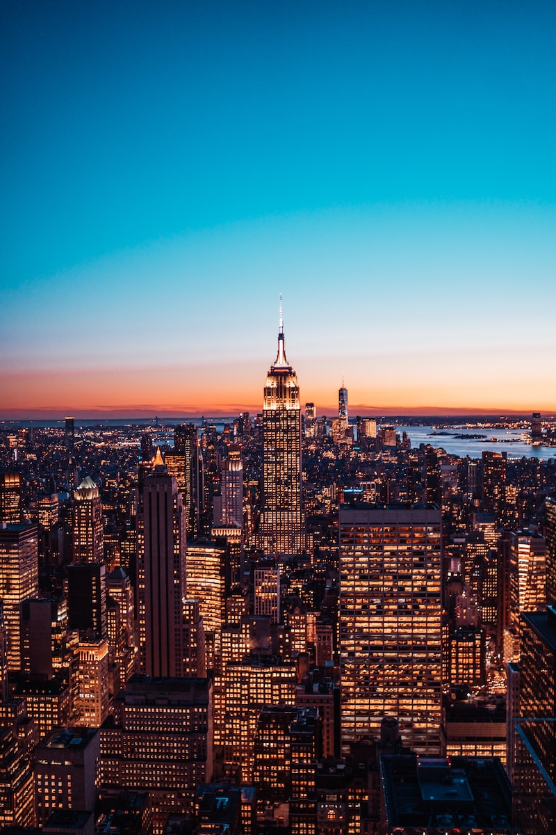 aerial view of city buildings during night time