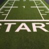 a football field with the words start written on it