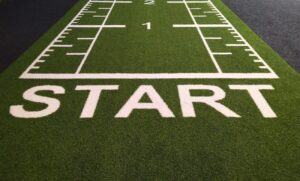 a football field with the words start written on it