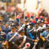 a group of toy soldiers are shown in a blurry photo