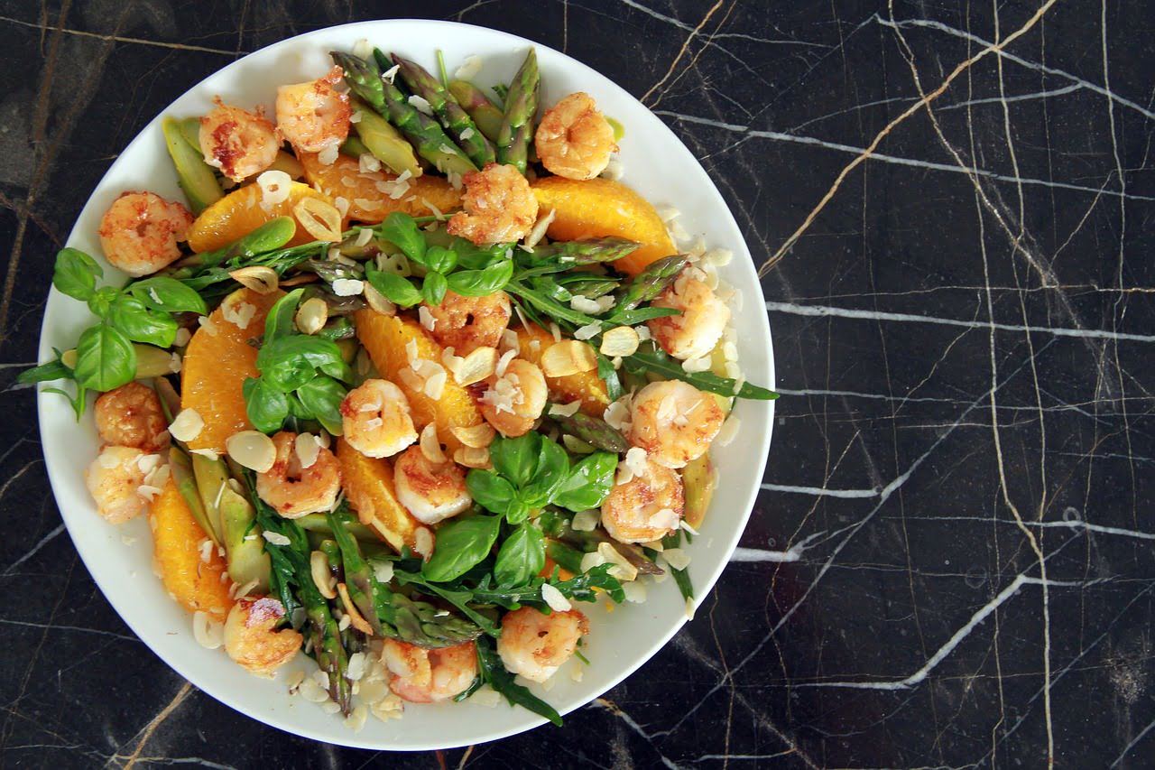 Asparagus Rocket Oranges Shrimp  - katiklinski / Pixabay