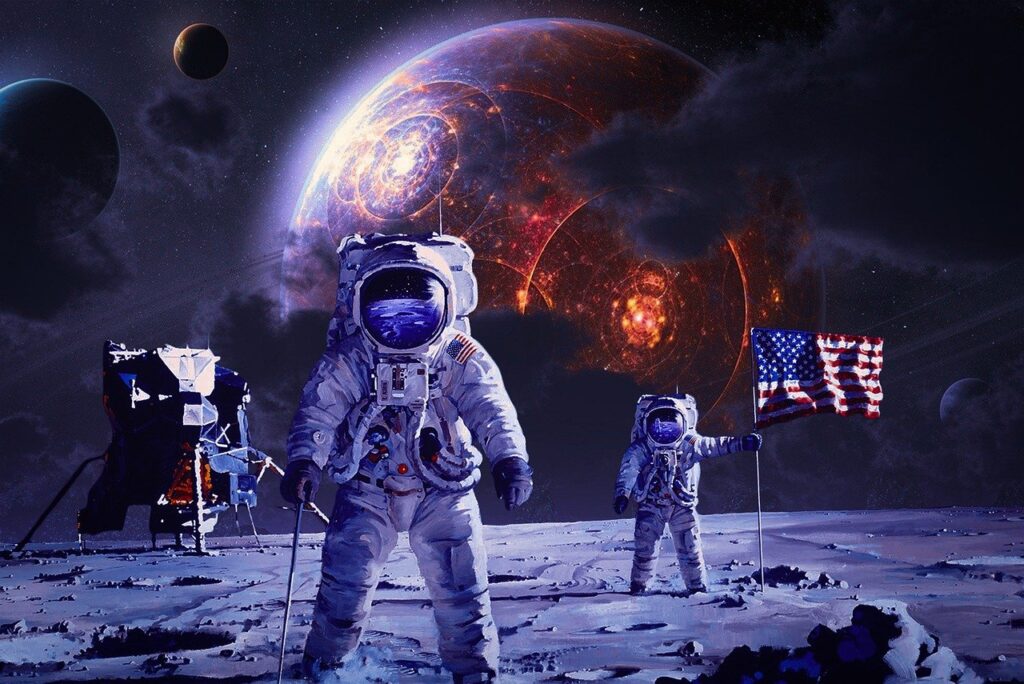 Astronauts Moon Stars Space Earth  - AlemCoksa / Pixabay
