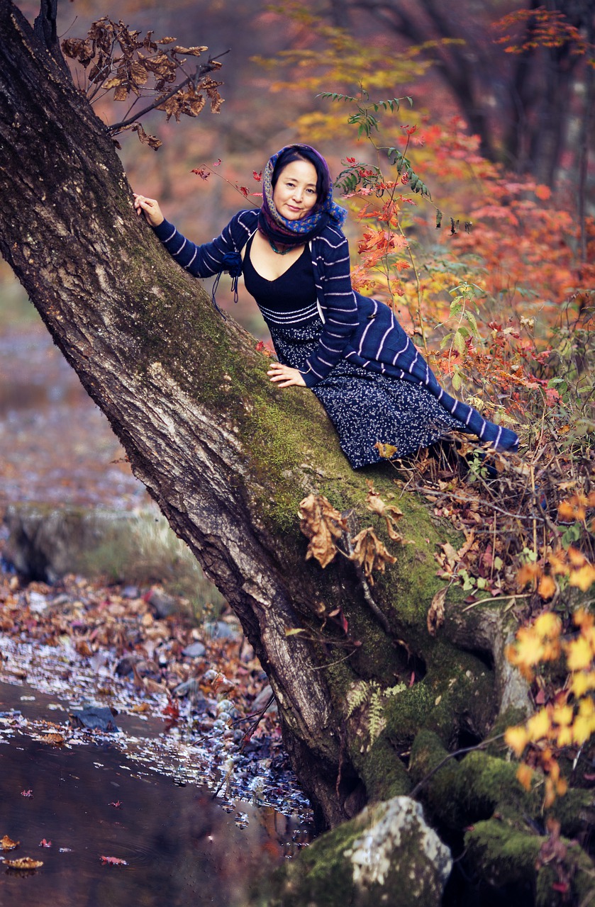 Autumn Tree Trunk Woman Rivulet - friday2022 / Pixabay