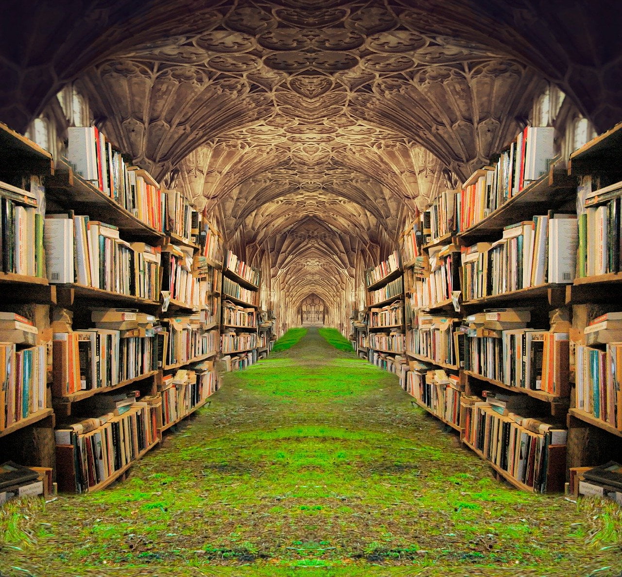 Books Shelves Grass Castle  - Prettysleepy / Pixabay