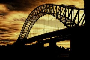 bridge silhouette sunset dusk 402943