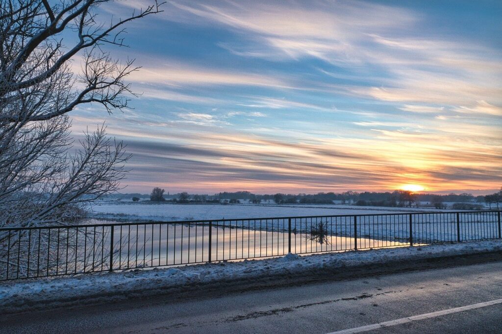 Bridge Winter Sunset River Road  - HelgaKa / Pixabay