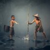 children fishing teamwork together 1807511