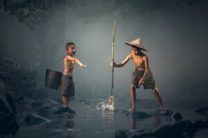 children fishing teamwork together 1807511