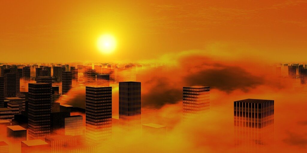 City Sun Clouds Smog Sky Yellow  - 8385 / Pixabay
