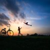field child bike kite sunset fun 6558125