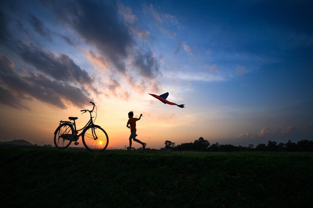 Field Child Bike Kite Sunset Fun  - xuanduongvan87 / Pixabay
