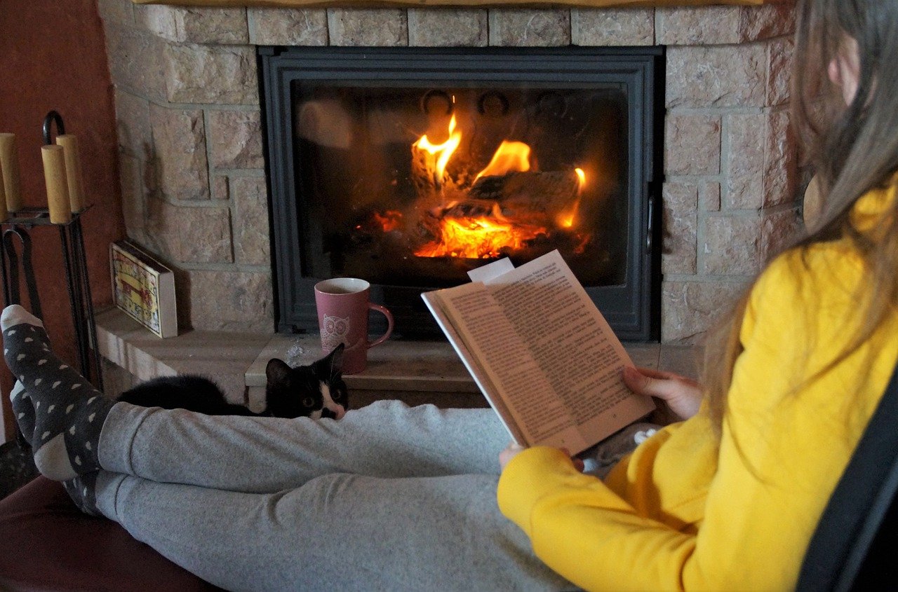 Fireplace Fire Read Book Flames  - ivabalk / Pixabay