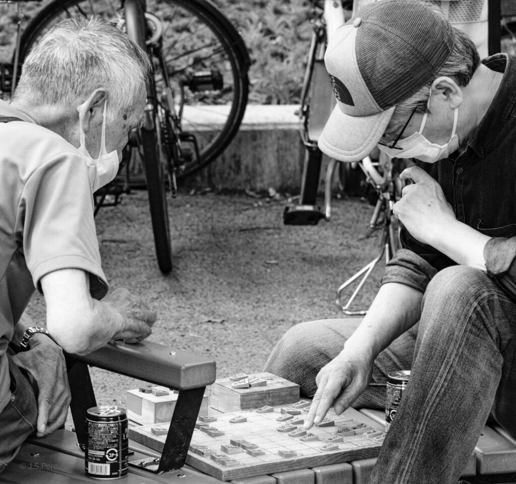 a person and a boy playing chess