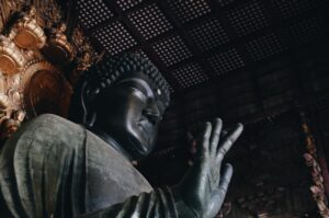 black Buddha statue inside room