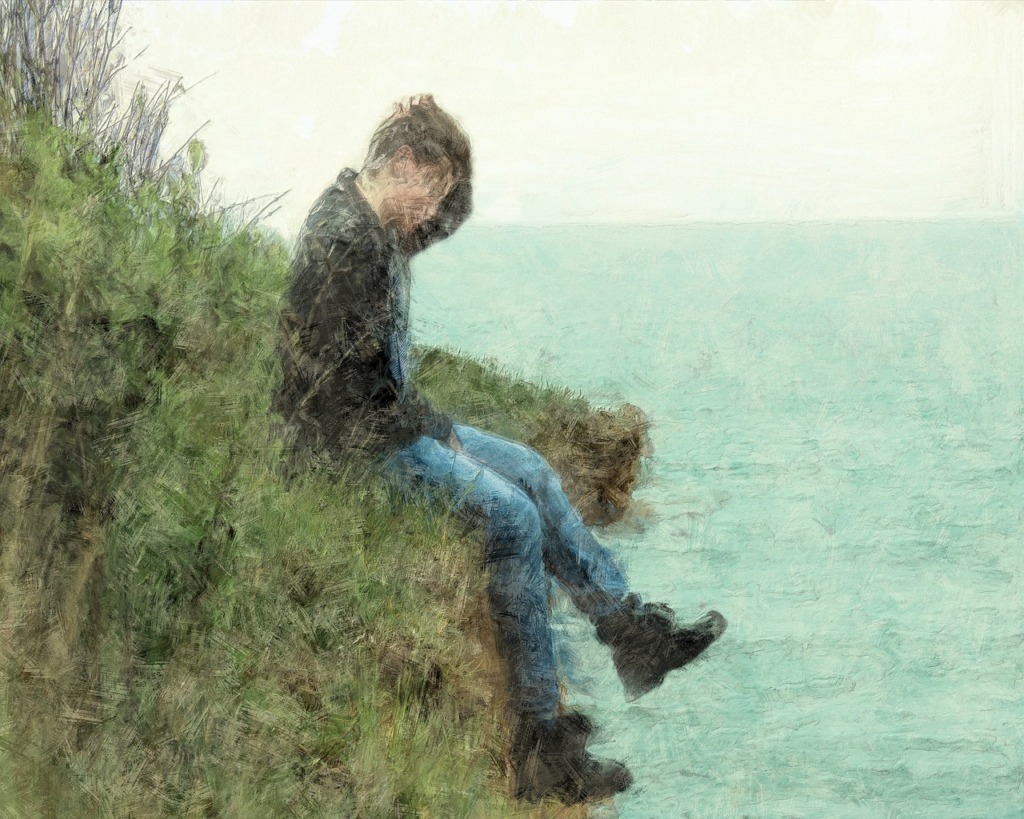 Man Cliff Sea Depressed Sad Alone  - Sean_Ewing / Pixabay