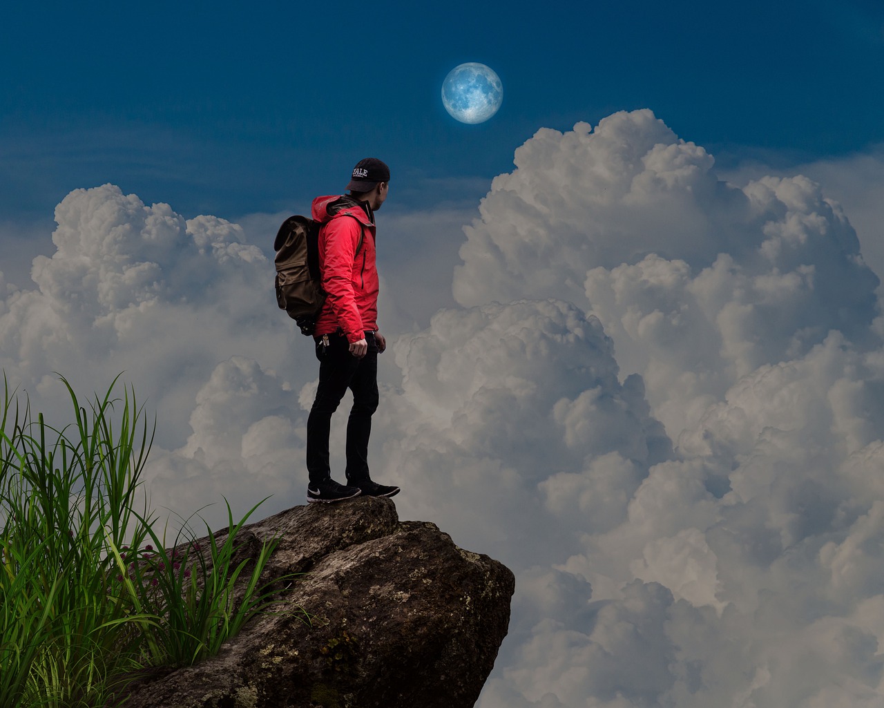 Man Mountaineering Clouds Outdoors - susan-lu4esm / Pixabay