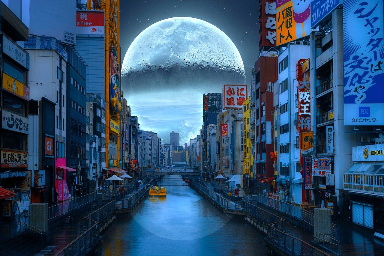 Moon River Buildings Full Moon  - prettysleepy1 / Pixabay
