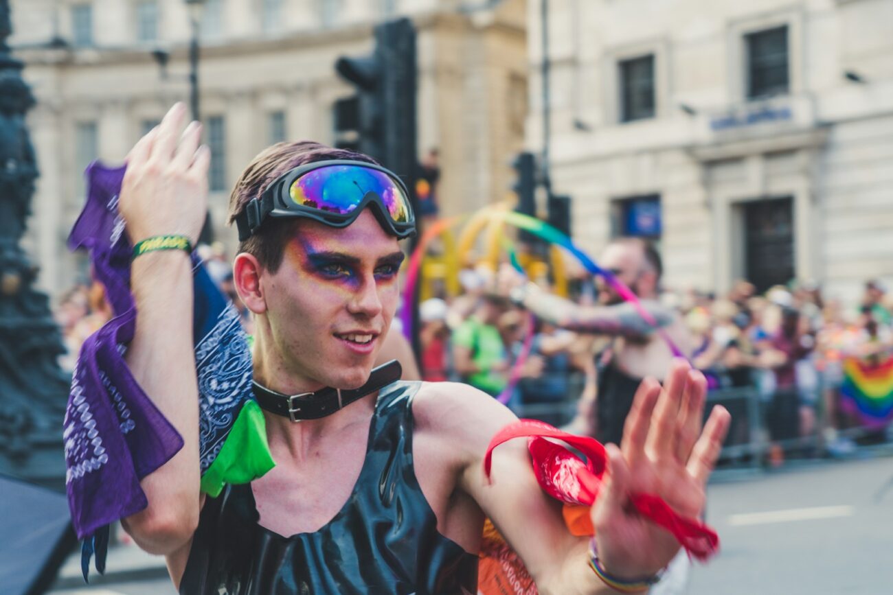 man wearing blue tank top