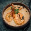 shrimps with cream in bowl