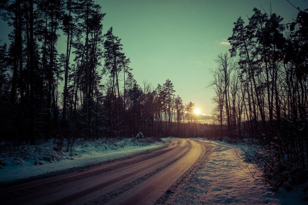 Road Trees Winter Sunrise Sunset  - Mitrey / Pixabay