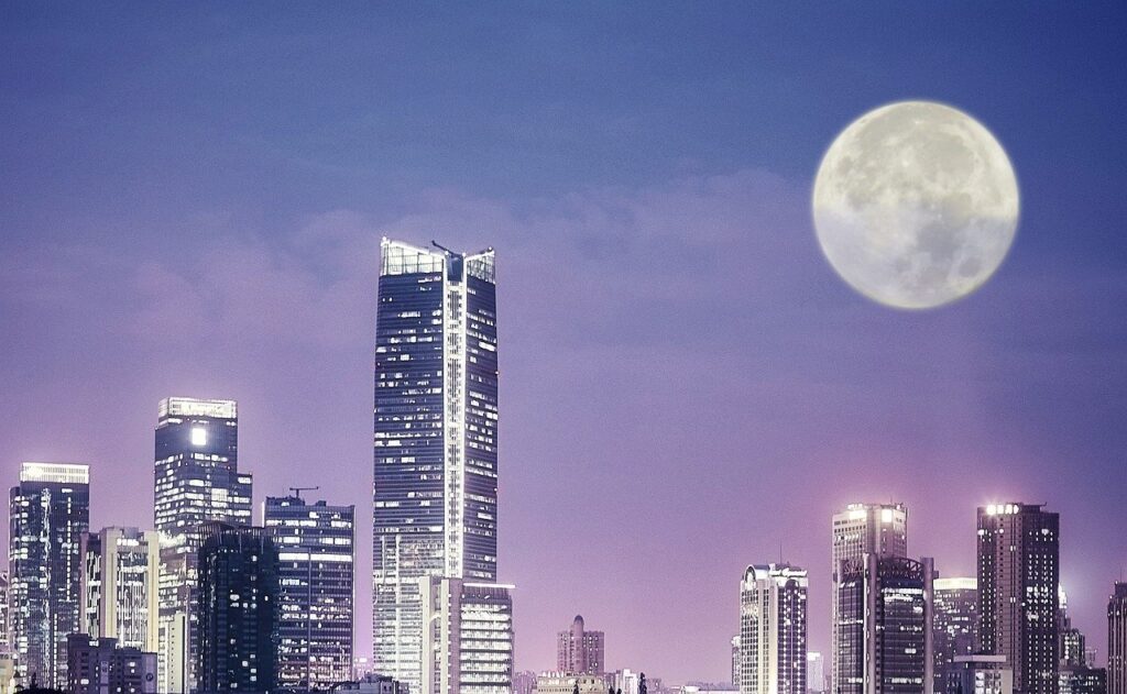 Skyscrapers Buildings Moon Skyline  - Tumisu / Pixabay