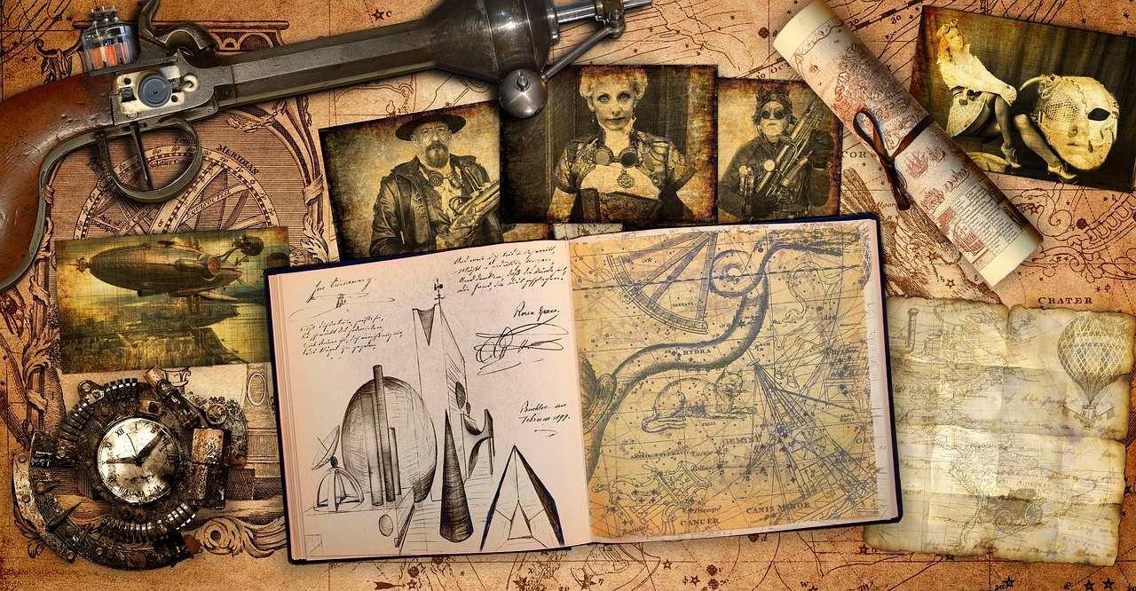 Steampunk Desk Maps Book Scroll  - ImaArtist / Pixabay