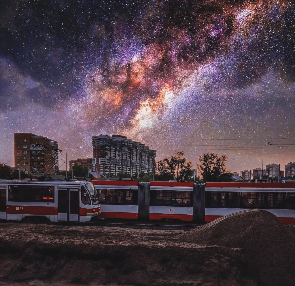 Tram City Night Sky Starry Stars  - Телевизор7 / Pixabay