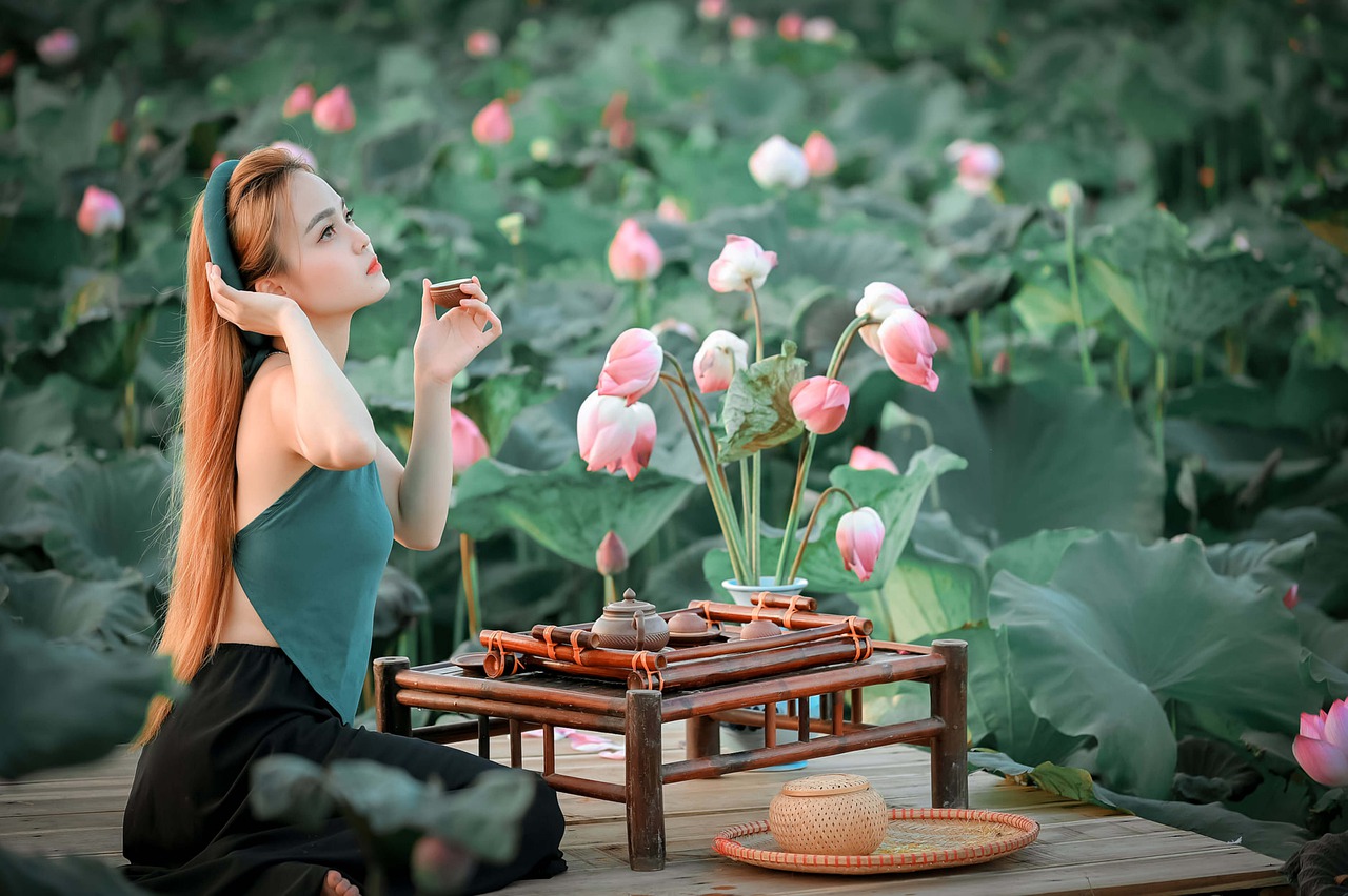 Woman Ao Yem Drink Lotus Chemise  - anhbk2020 / Pixabay