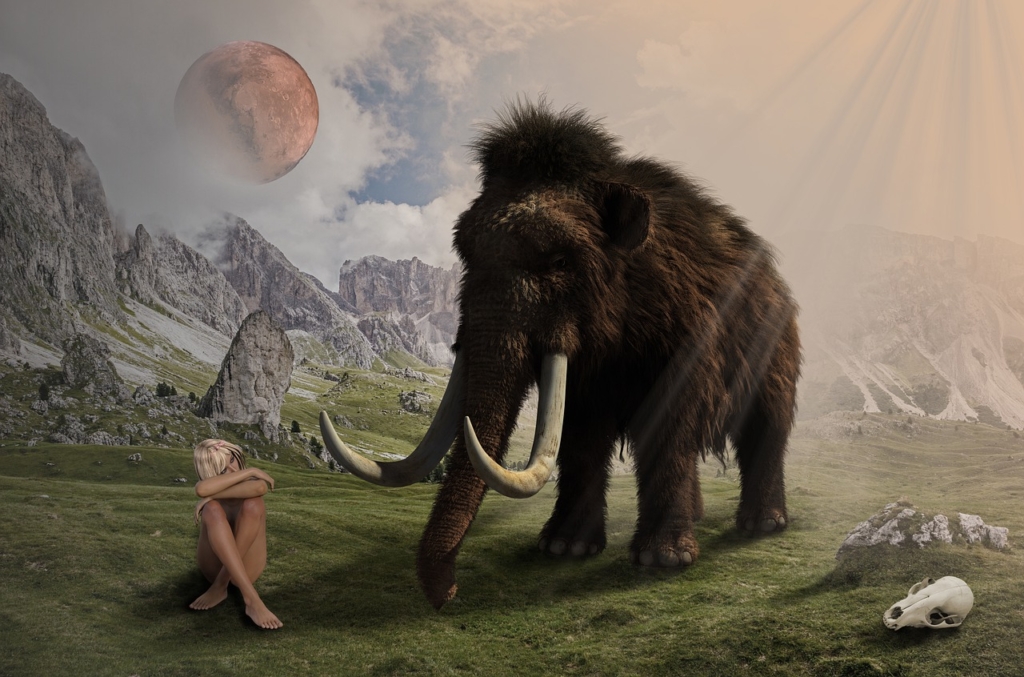 Woman Mammoth Elephant Moon Animal  - rottonara / Pixabay