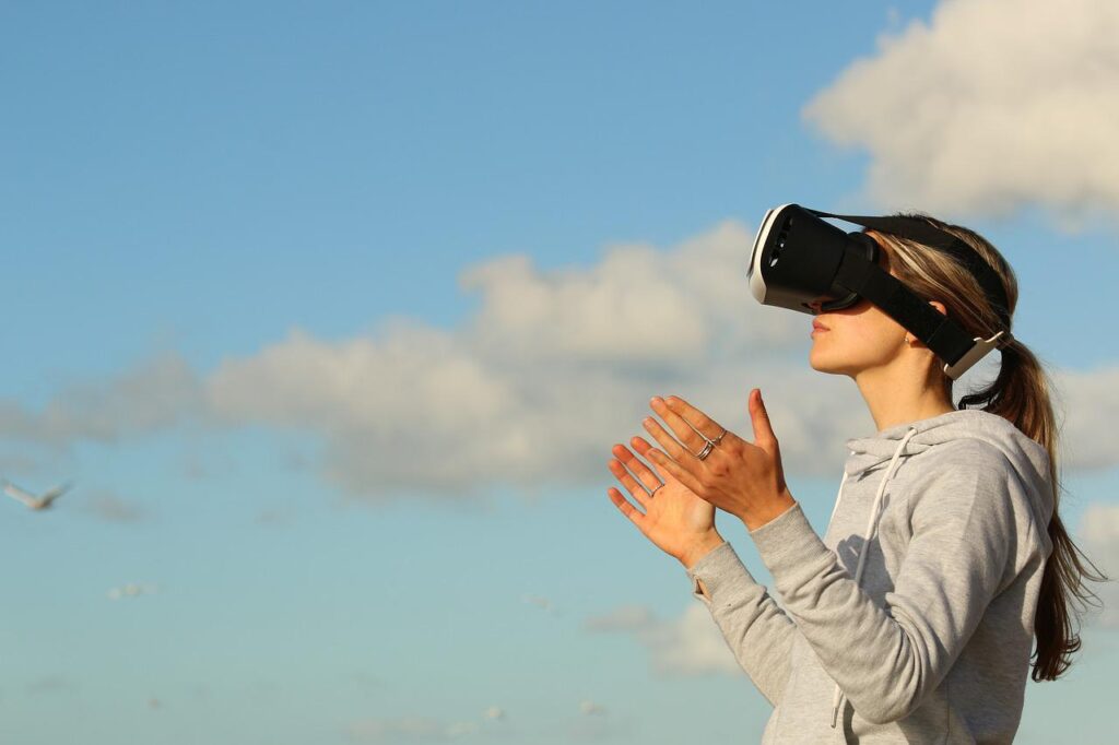 woman virtual reality game clouds 1845517