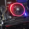lighted black and gray graphics card
